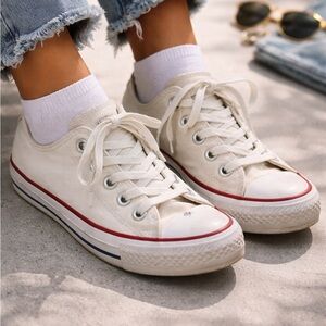 Converse Chuck Taylor All Star Low Top White Canvas Y2K Sneakers Mens 5 Womens 7